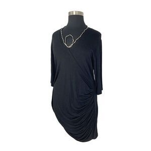 Transparente OS Black Faux Wrap Tunic Dress Art To Wear Lagenlook Coastal